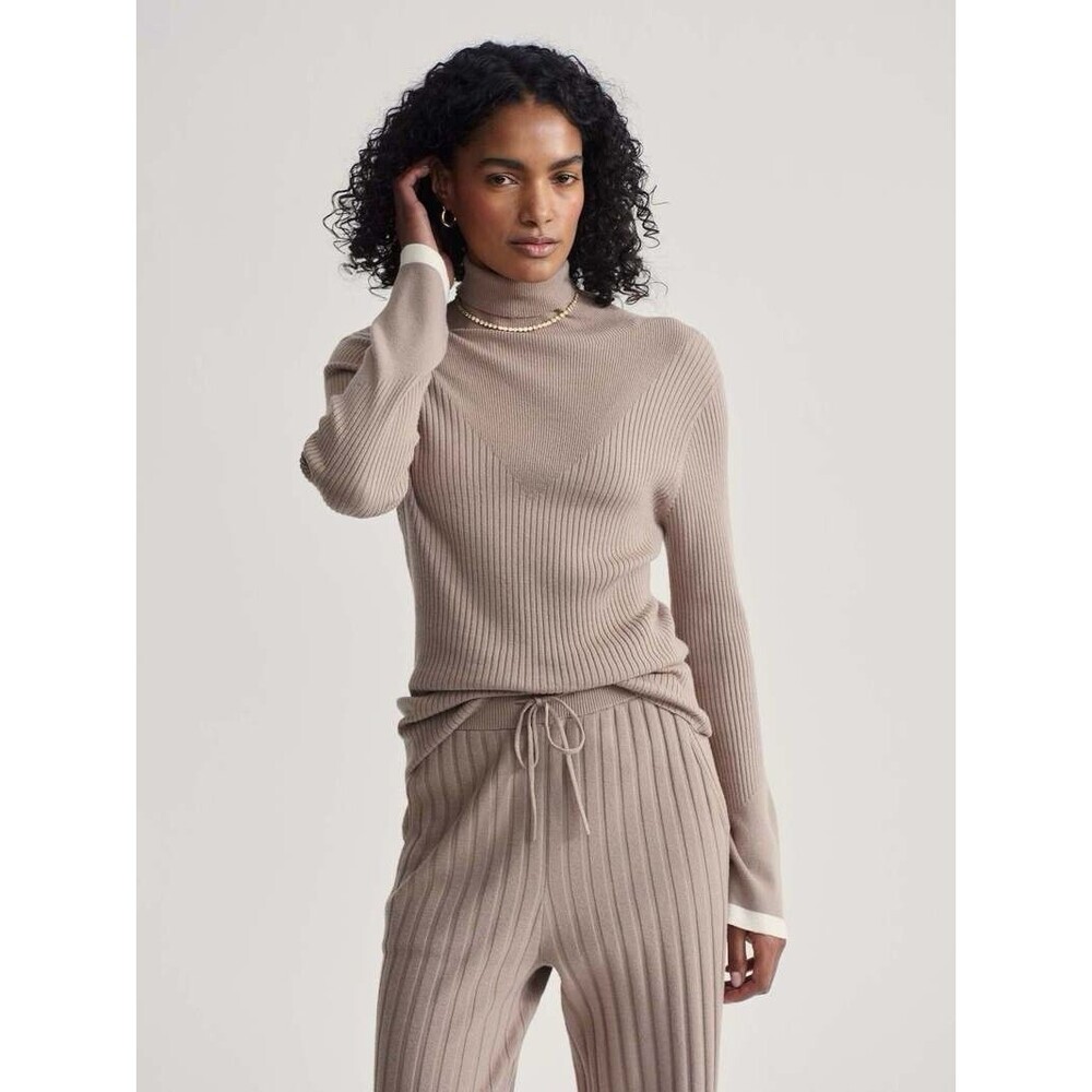 VARLEY Women’s Size M RAVENA Rib Knit High Neck Top Viscose Blend Fungi VAR02172